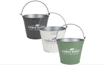 Zinkeimer "Flower Market" 23x19cm - 3 Farben -